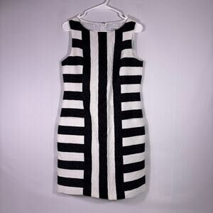 J. Taylor Sleeveless Black and White Striped Midi Dress Size 8 1225